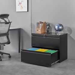 Metal File Cabinet with Lock, 2 Drawer Lateral File Cabinets for Home Office, Printer Stand, Heavy Duty Office Storage Cabinet for A4/Letter/Legal Siz