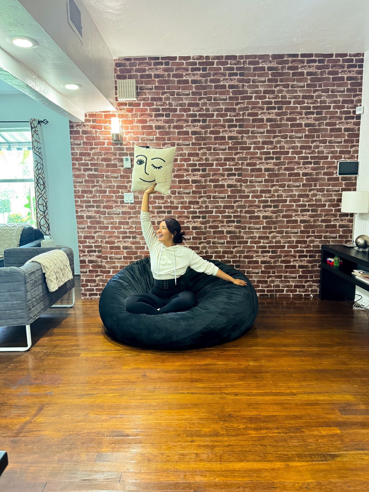 Bean Bag Chair: 5ft Memory Foam Furniture With Microfiber Cover- Black