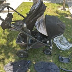 Uppababy Vista Double Stroller With Mosquito Net, Rain Cover, Snack Tray And rumble Bar