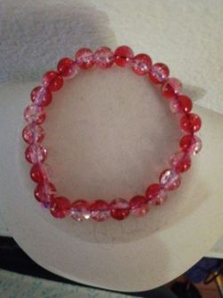 Red and Pink Glass Bead Stretch Bracelet