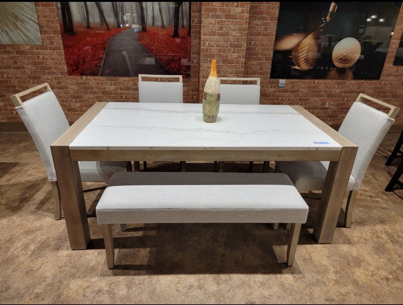 6PC Marble Dining Table Set