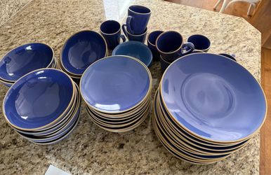 Full Set of Blue Dishes - Service for 14