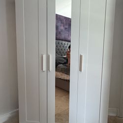 White 3-Door Wardrobe with Mirror – Great Condition – Only $150 (Originally $299)