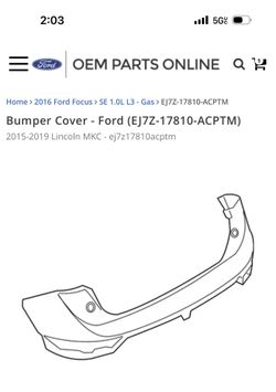 Rear bumper Cover 2015-2019 Lincol MKC OEM New