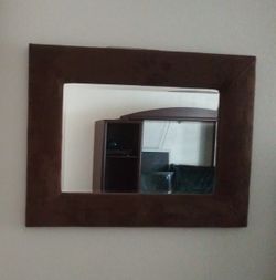 Large brown suede mirror