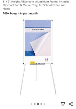 Magnetic Whiteboard Easel, 36 x 24 Inches, Portable Dry Erase Board
3' x 2', Height Adjustable, Aluminium Frame, Includes Flipchart Pad & Marker Tray,