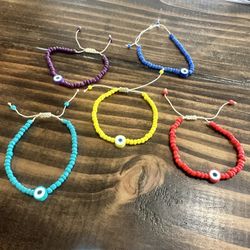 Bundle Of 5 Adjustable Evil Eye Bracelets