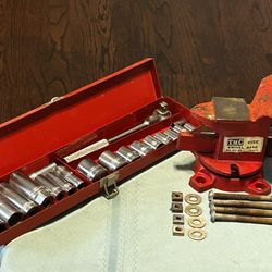 TMC SWIVEL BASE VISE(VICE) And COMPANION 19 piece SOCKET Wrench Set