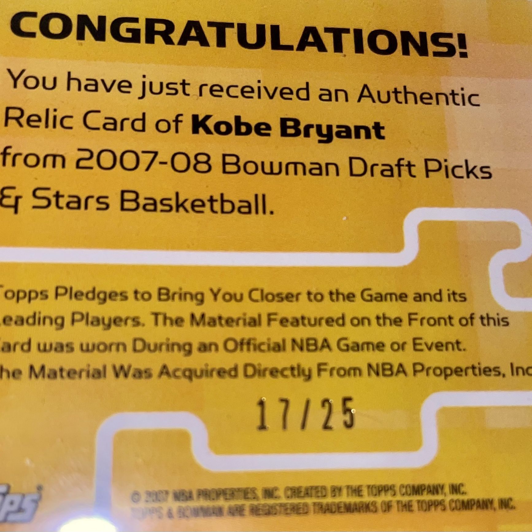 Kobe Bryant Game-Worn Jersey Cards (2) Purple & Yellow SP