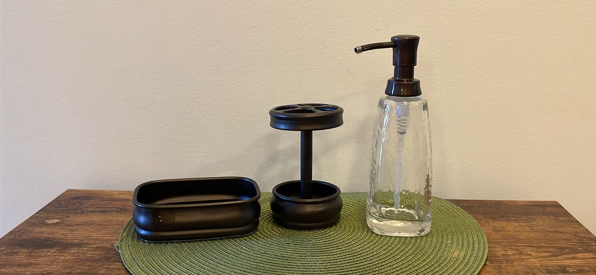 Glass and metal bathroom decor