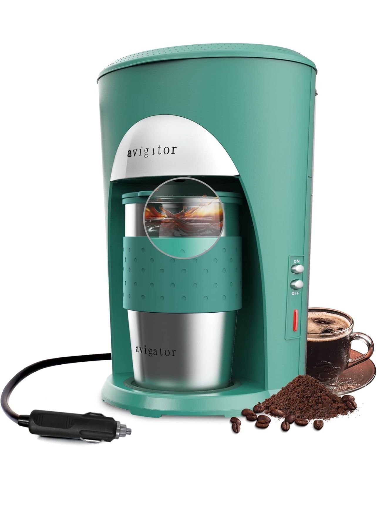 Portable Coffee Maker for Travel Camping Car, Compact Drip Coffee Machine Single Serve with 10 oz Travel Mug for Traveling, RV, Office, Home and Dorm,