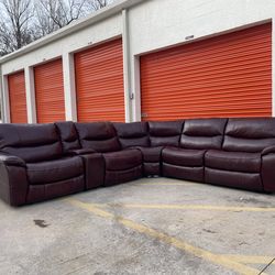 Burgundy Power Reclining Sectional Couch - Genuine Leather