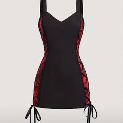 Black Lace Up Tank Top Blouse Plus Size 2XL Floral Design 