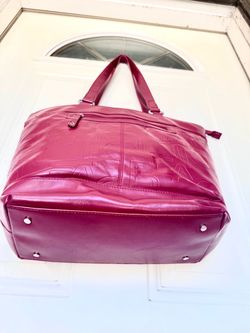 Kenneth Cole Reaction Monogram Debossed Zippered Tote Bag - Berry Red / Fuchsia