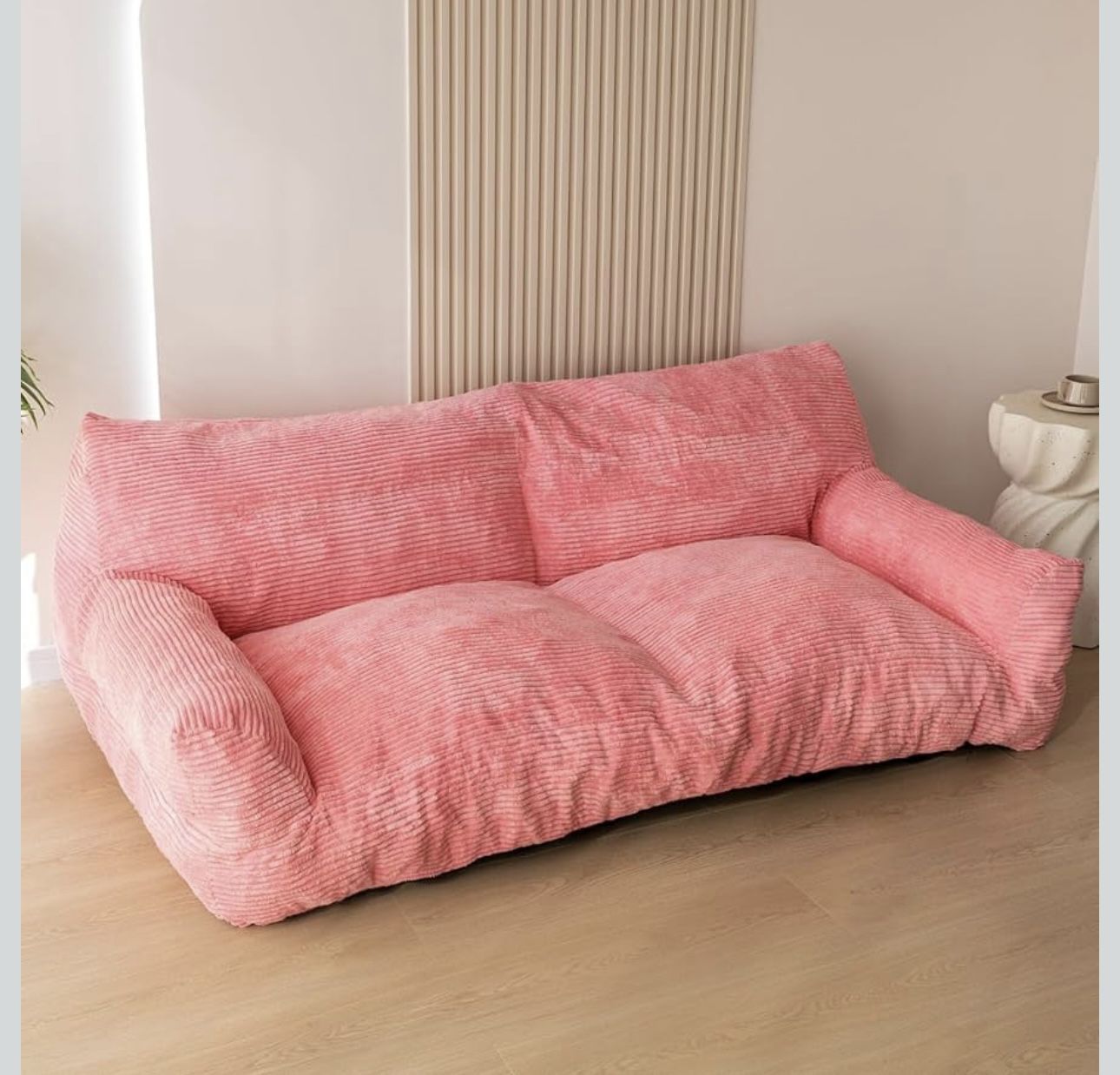 Giant Human Dog Sofa Bed, Big Comfy Floor Sofa Couch for Pet Families with Foam Chunk Supportive Mat, Corduroy Orthopedic Dog Bed for Human, Pink