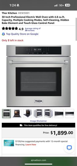 Thor Kitchen 30 in. Single Electric Wall Oven with Convection and Self-Cleaning in Stainless Steel
