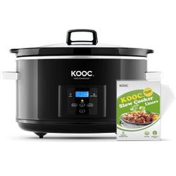 KOOC 8.5-Quart Programmable Slow Cooker, Larger than 8 Quart, More Practical than 10 Quart, with Digital Countdown Timer, Free Liners Included for Eas