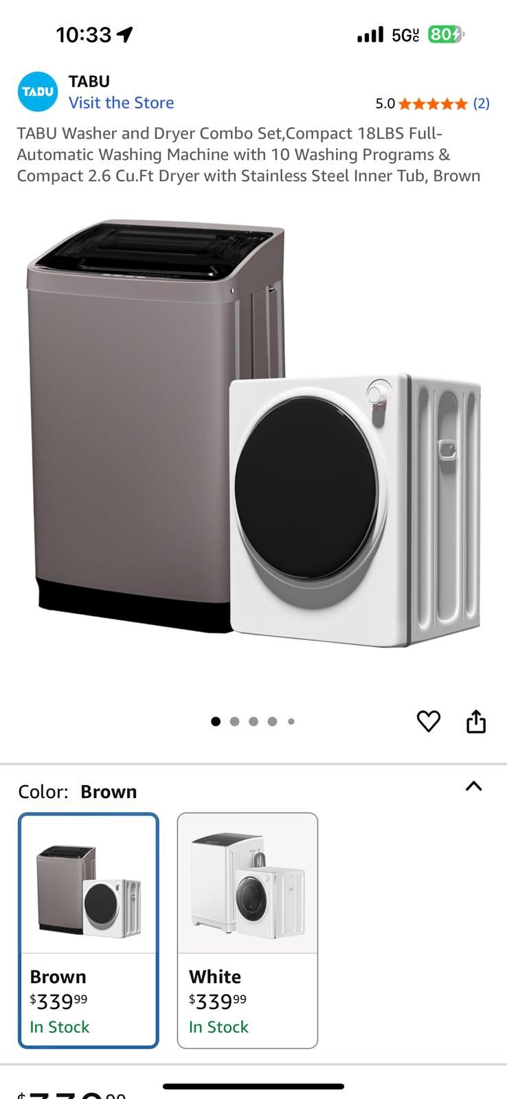 TABU Washer and Dryer Combo Set,Compact