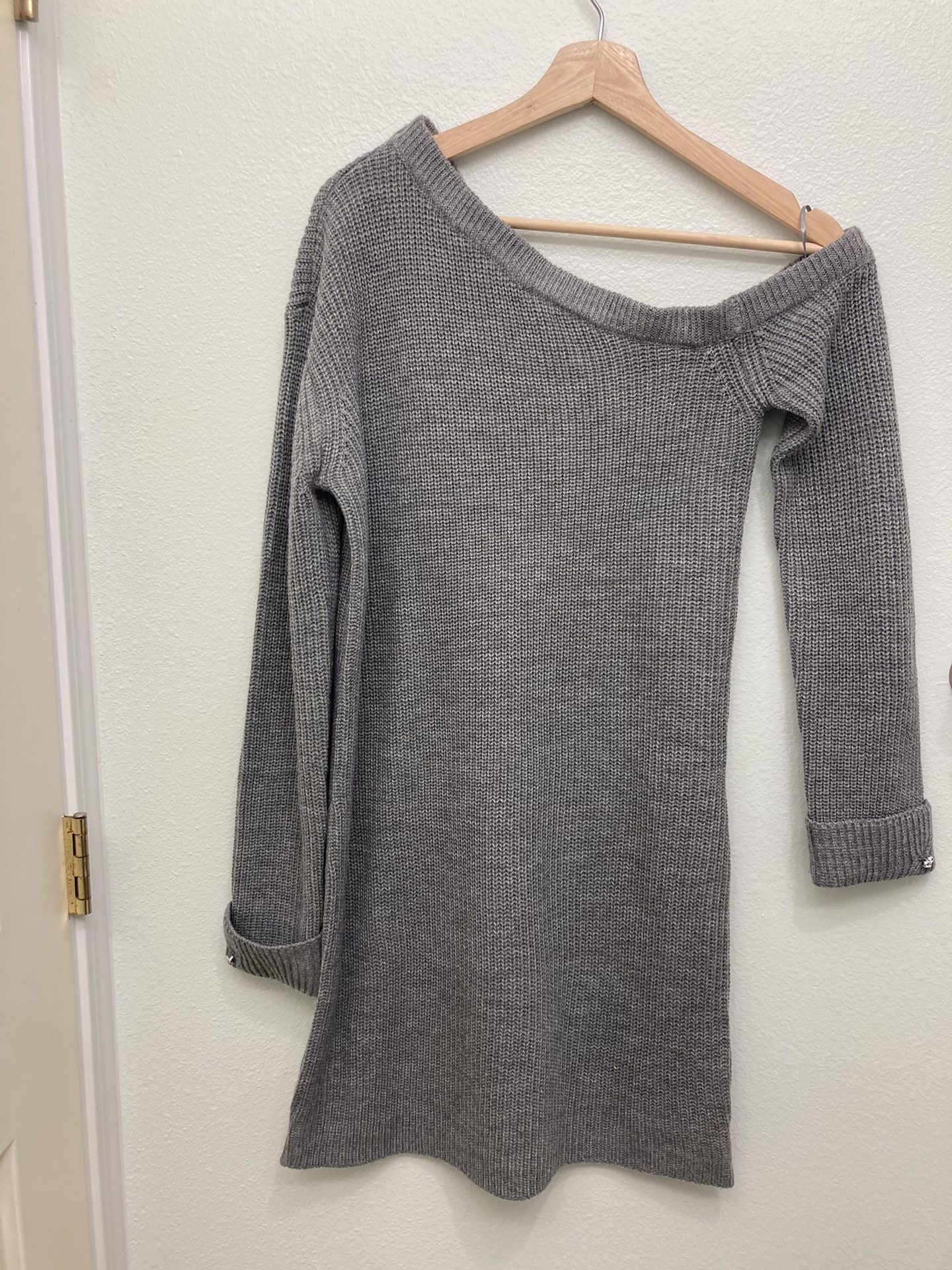 Off The Shoulder Sweater Dress, Grey, Size M
