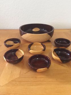Original wood seven piece salad bowl set