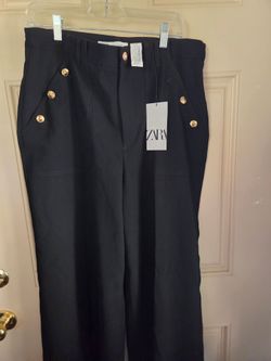 Zara Black Wide-Leg Pants with Gold Buttons