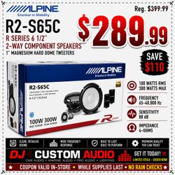 Alpine R Series Car Speakers 1-Set 6.5" 2-Way Component Speaker System 300 Watts R2-S65C 🚨 Payment Options Available 🚨 No Credit Needed 🚨