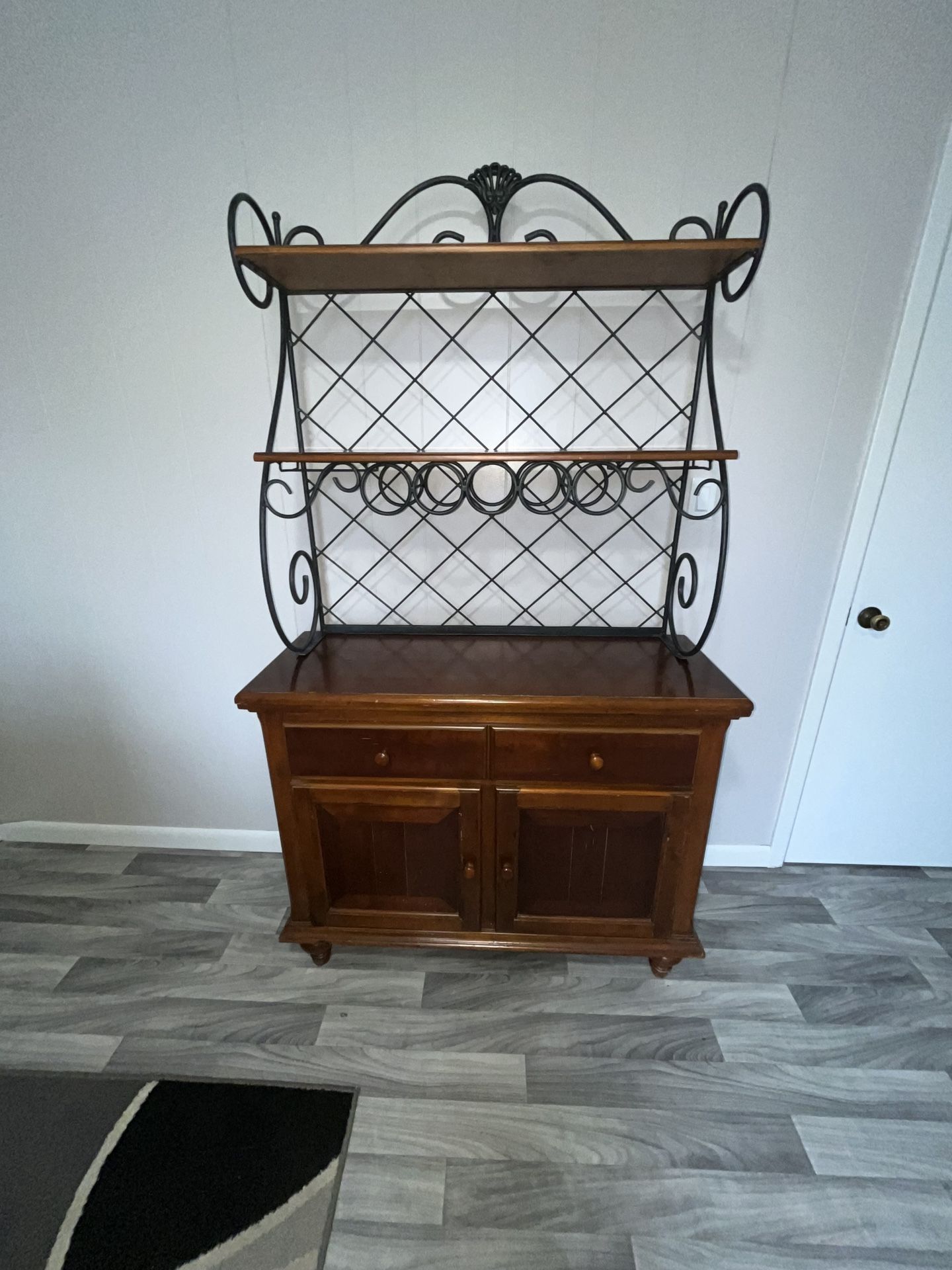 Wrought Iron Wood Wine Rack Buffet Cabinet