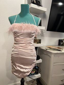 Light Pink Feather Mini Dress, B‑Sharp Collection, Size Small