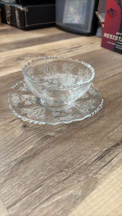 Vintage Tiffin Glass Etched Rose Plate And Bowl