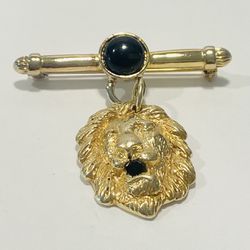Vintage Gold Lion Brooch With Black Rhinestone 2”. Good vintage condition 
