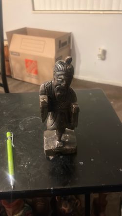 Vintage 1960s Chinese Solid Wood Hand-Carved Fisherman Fish Figurine Carving