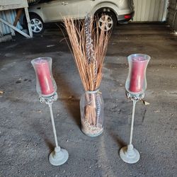 Tall Hurricane Candle Holders + Floor Vase Bundle