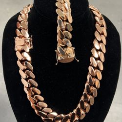 Super Heavy And Solid Polished Miami Cuban Links Rose Gold Set🔥🔥🔥