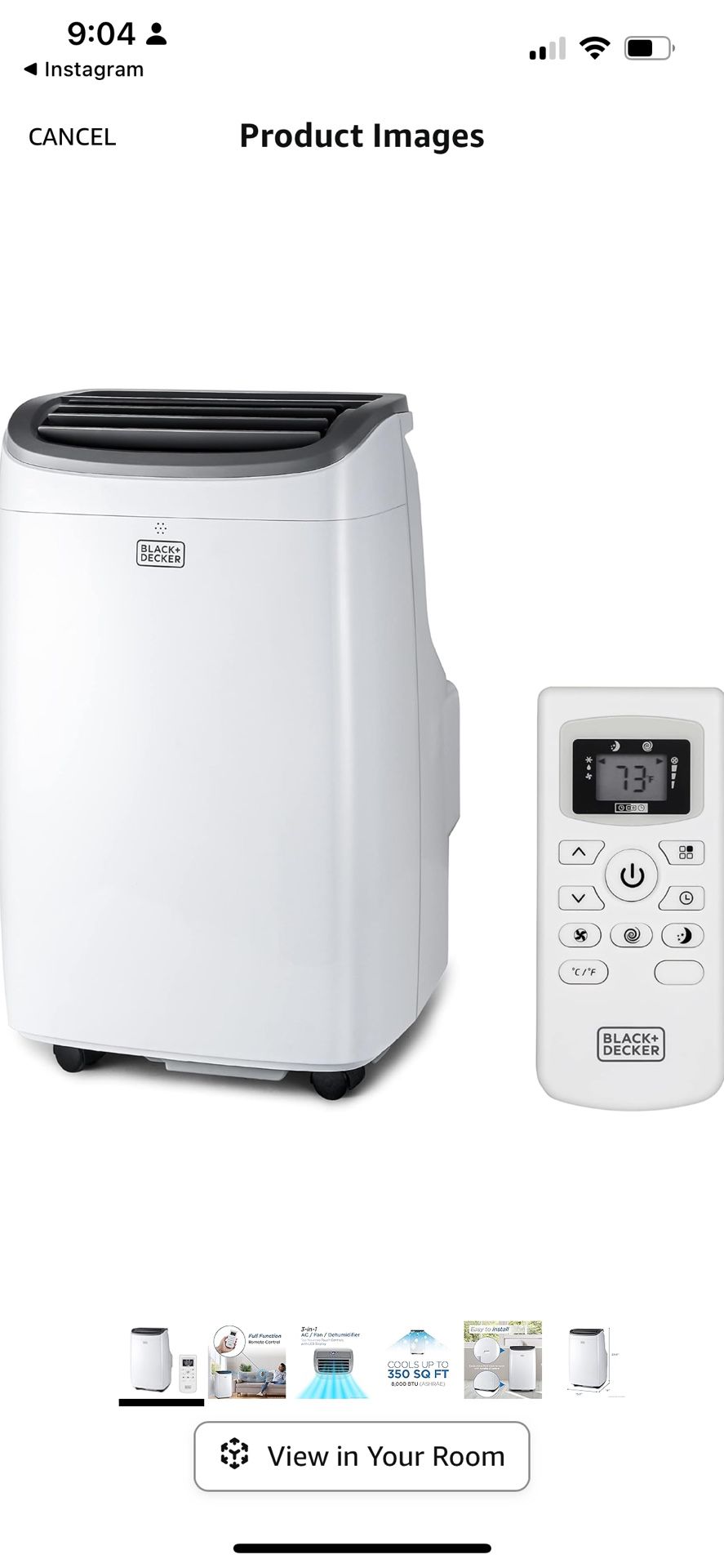 BLACK+DECKER 8,000 BTU Portable Air Conditioner up to 350 Sq.Ft. with Remote Control