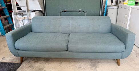 OBO - Mid-Century Modern Blue Sofa Couch | 86” Wide | Solid Wood Legs