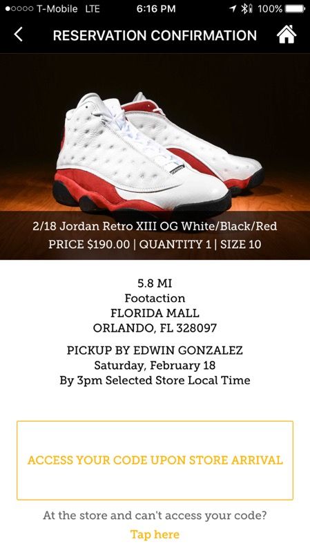 Reservation for Jordan XIII FootAction Florida mall