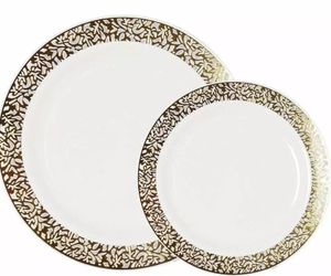 Party Joy - Lace - 50 Piece Plastic Dinner Set  (25 Dinner & 25 Salad Plates)