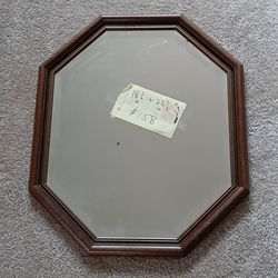 #158 Old Wood Mirror Beveled  Glass.  18 1/2 × 22 1/2 Reversable