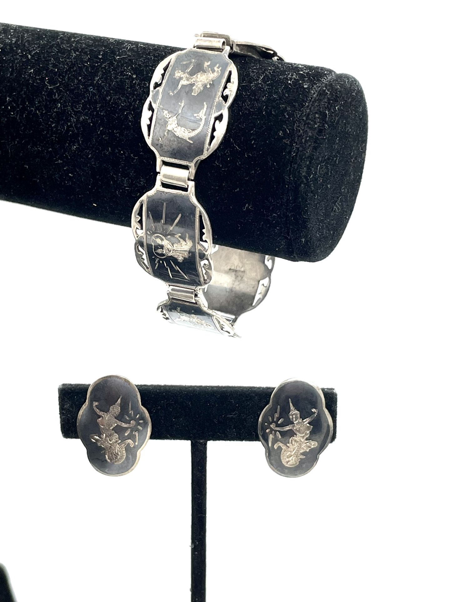 Sterling Silver Siam Bracelet & Earrings