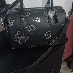 Coach Purse Black Butterfly Print
