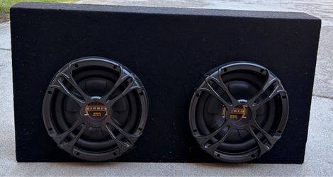 Boss Diablo series car audio subwoofers in custom black box.