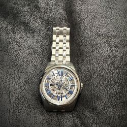 SILVER MECHANICAL WATCH, BULLOVA 96A187 Automatic Skeleton Watch - Stainless Steel - Excellent Condition