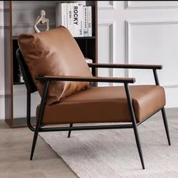 Single Sofa Chair with Black Metal Frame for Living Room Comfy Accent Chair for Office, Modern Occasional Chair Leather Upholstered Armchair