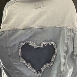 Denim Jacket With Heart Back Size M
