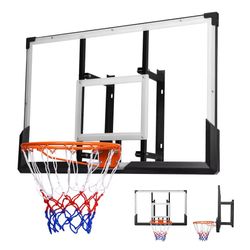 篮球板B5 $150 Adult Basketball Hoop Shatterproof Backboard Basketball Net Set Shooting Frame Outdoor Wall Mounted Standard Basketball Board 48in/32in