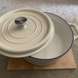 6”.5-Quart Enameled Cast Iron Dutch Oven Pot with Lid, Ivory White