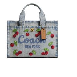 Cargo Small Denim Cherry Embroidery Tote Bag
