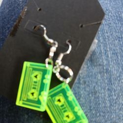 Green  Cassette Tape Earrings Handmade 