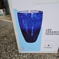 Pre-Lit Blue Ceramic Outdoor Fountain