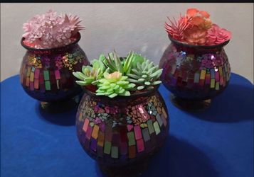 Big Red Mosaic Vases with Faux Succulents ($30 EACH) @ Lasting Creations